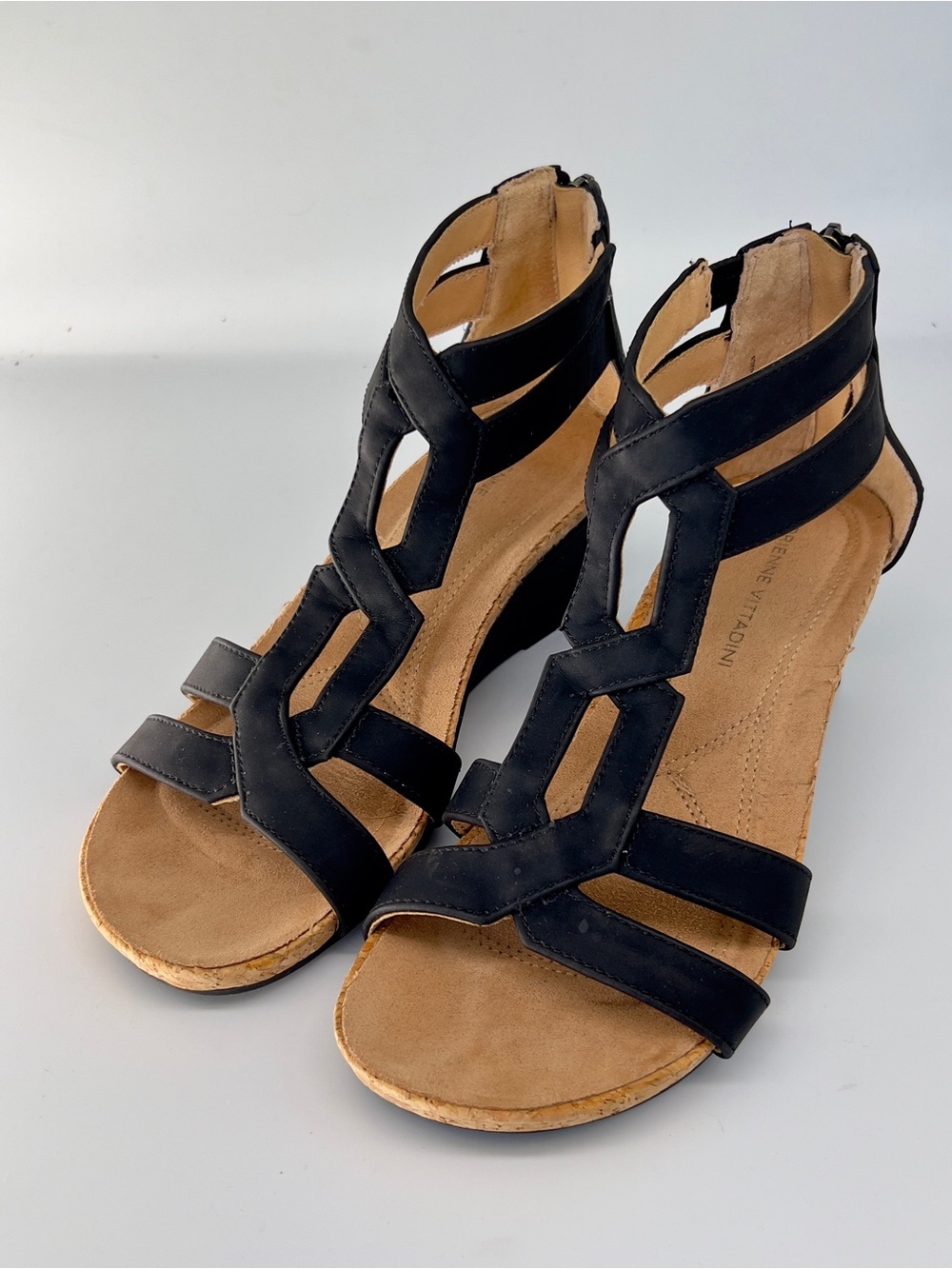 Adrienne Vittadini Black Strappy Women's Wedge Sandals